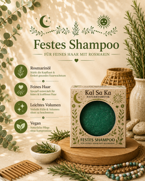 KAL SA KA Festes Rosmarin Shampoo – Volumen-Bar für feines Haar